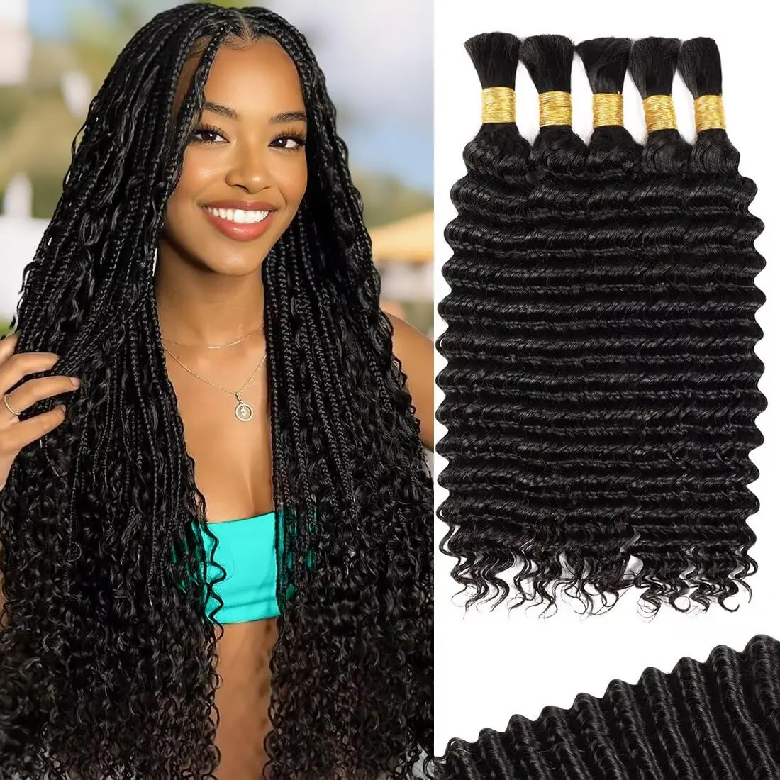 

Curly Bulk Human Hair For Braiding Deep Wave Nature Black Bulk Human Hair Extensions No Weft Human Hair Bundles For Boho Braids