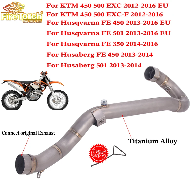 Slip-On-Auspuff für KTM 450 500 EXC EXC-F EU 2012-2016 Motorrad Auspuff Titan Frontrohr für Husqvarna FE 450 501 EU