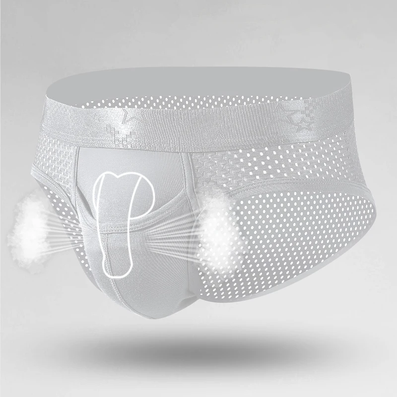 3-Pack of Bullet-Type Separated Underwear for Men, Sexy U-Convex Briefs, Vein Ice Silk Scrotum Support Spermatic Cord Shorts, Va