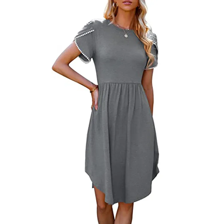 YJKDYK 2024 Women's Summer Dress Retro Casual Solid Cotton Dress Women's Long Summer Dress Soft Comfy Pure Color Dress For Women