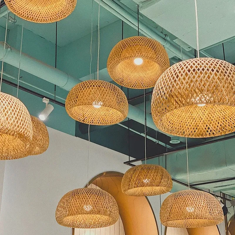 26cm Bamboo Pendant Light Lamparas Lamp Bamboo Hanging Lampshade Pendant Light Art Deco Chinese Lantern Rattan Chandelier Large