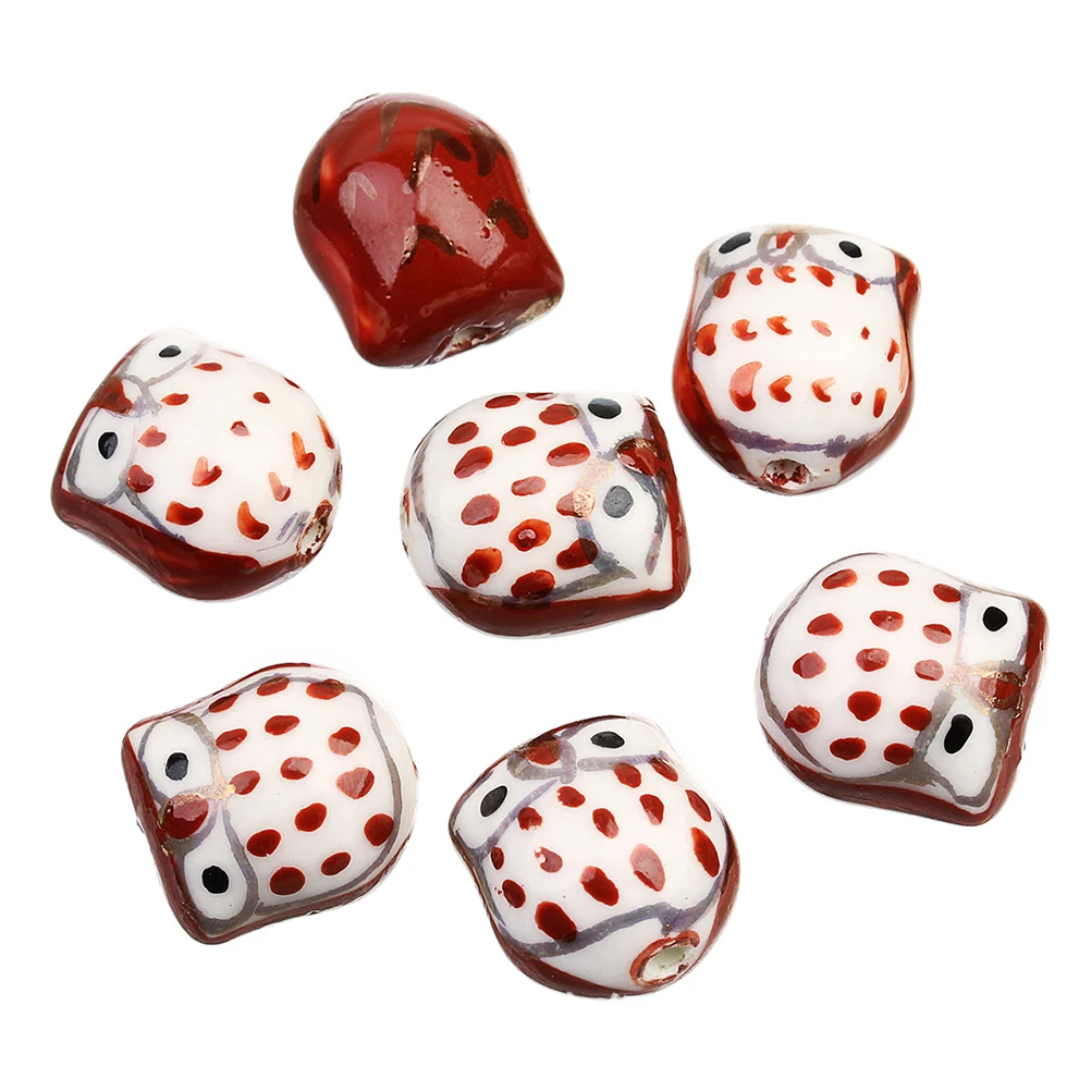 

10Pcs Owl Theme Ceramic Beads Big Hole DIY Jewelry Making Supplies Fashion Bead Accessories for Home Decor Dark Red