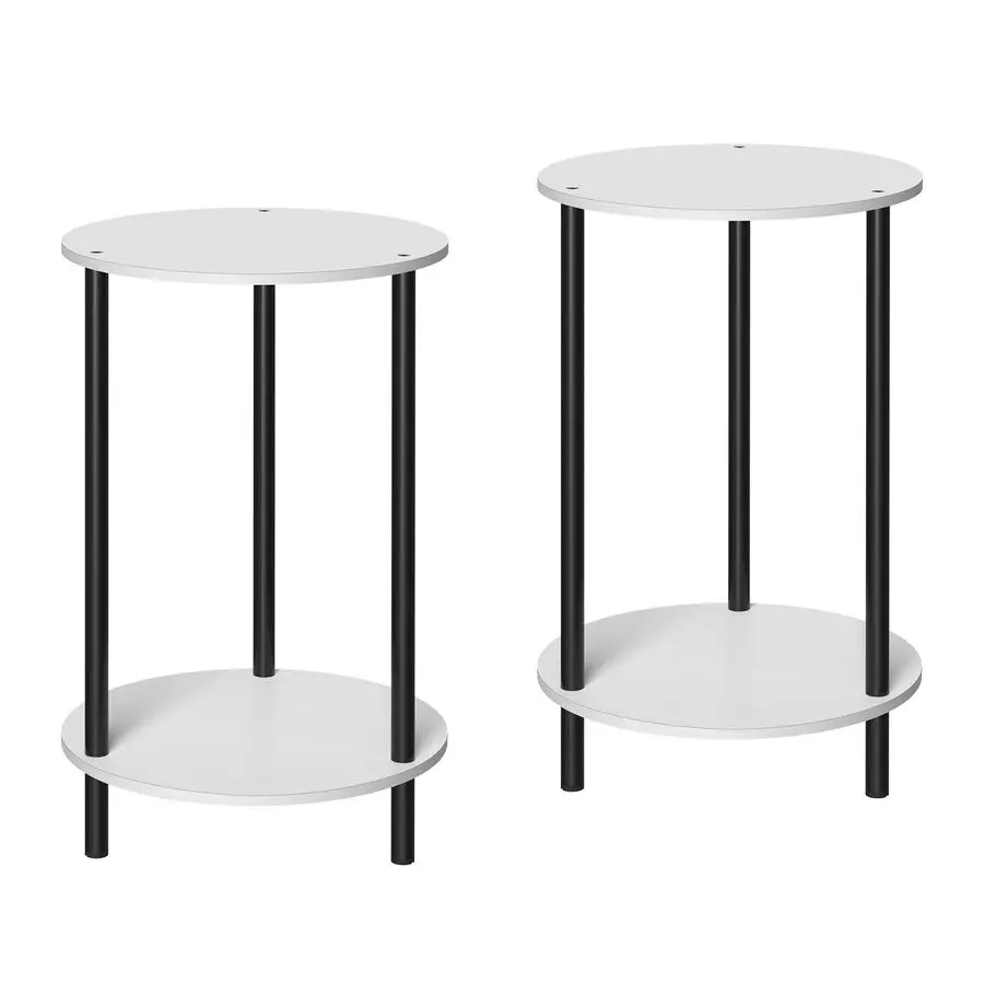 

End Tables Set of 2, Small Side Table, 2Tier Nightstand with Storage Shelves, Round Sofa Bedside Table Coffee Desk for Living Ro