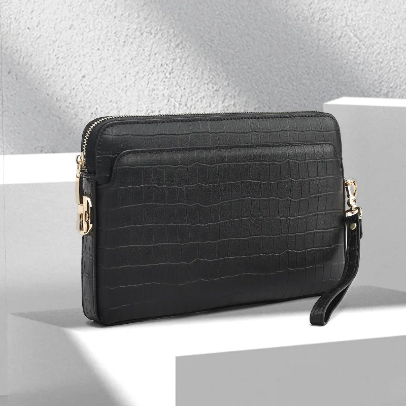 New high-end genuine leather men's bag business anti-theft password lock men's wallet crocodile pattern cowhide men's handbag.