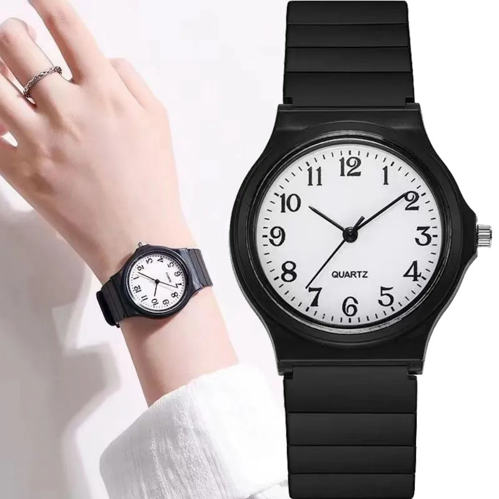 Fashion Girls Watch Simple Exam Quartz Watch Silicone Strap Small Arabic Quartz Wristwatches for Women Student Ladies