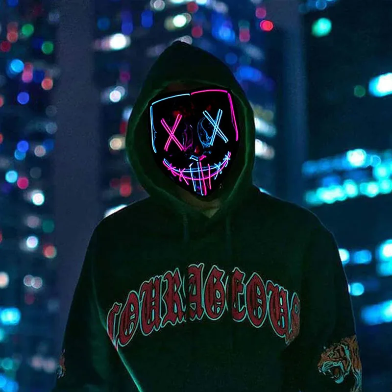 Maschera per travestimento luminosa spaventosa colorata senza fili Maschera di spurgo luminosa a LED Masquerad Maschera per il viso illuminata Uomo Donna Puntelli Cosplay