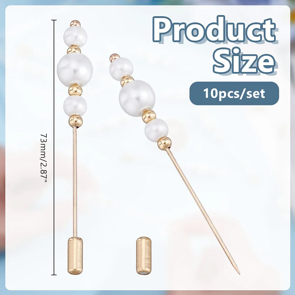 Vintage Hat Pins Stick Lapel Pin Plastic Imitation Pearl Brooch Brass Long Handle Pin Accessories for Tie Scarf Badge Hats Suits