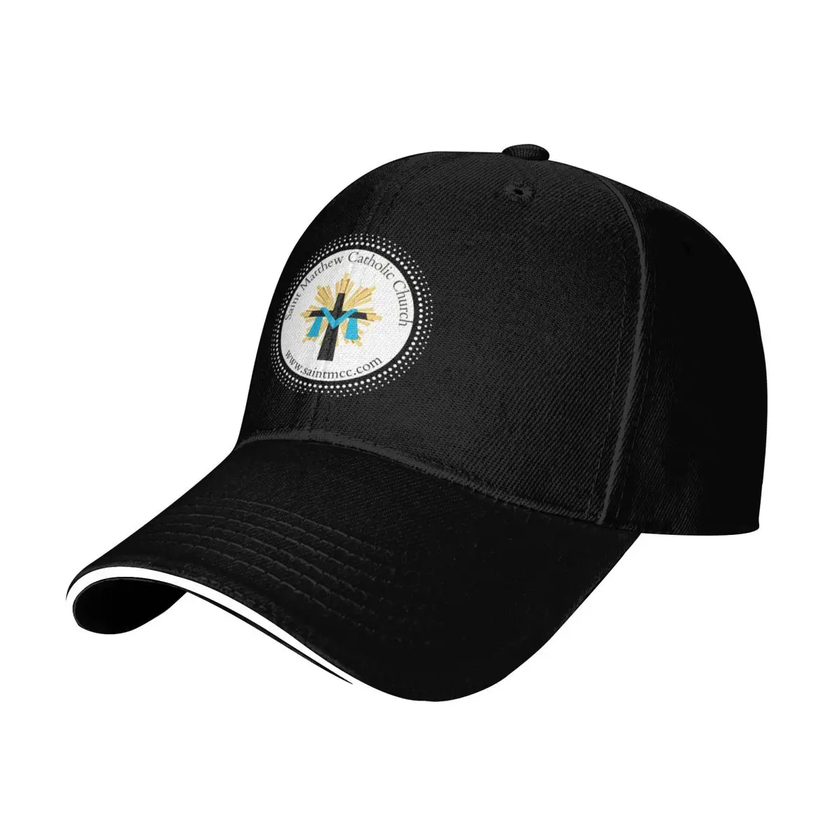 St. Matthew Catholic Church Logo with website Baseball Cap Contrast Two Tone Brim Snapback Flat Bill Strapback Dad Hat