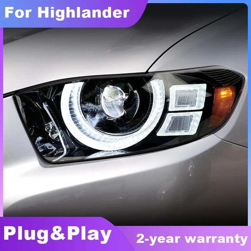 

Передняя фара для Toyota Highlander светодиодный, фара 2007-2011, фары ДХО, сигнал поворота, фара дальнего света, объектив проектора Angel Eye