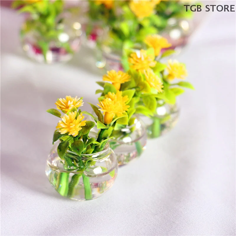 1 قطعة 1:12 دمية مصغرة الراتنج الأخضر بوعاء لديكور المنزل محاكاة أصائص زرع