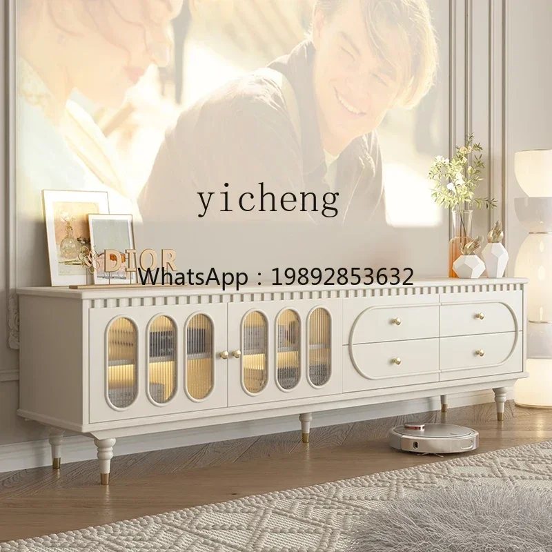 b9.21-American solid TV cabinet light luxury bedroom living room modern simple solid wood TV cabinet coffee table combination