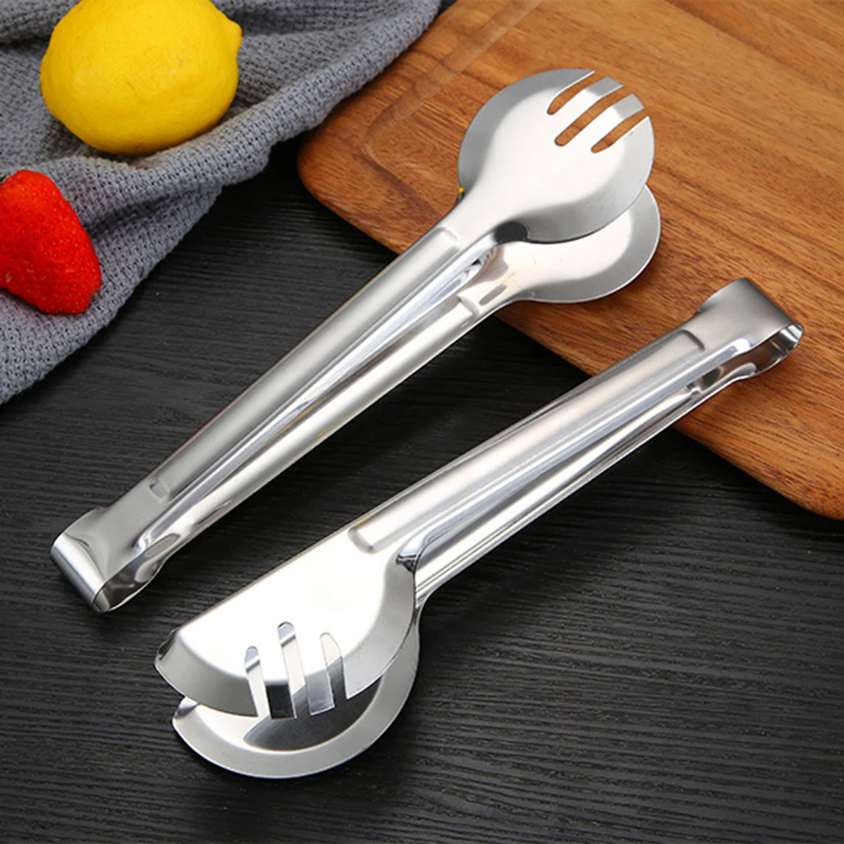 

1pc Food Serving Tongs Stainless Steel Simple Baking Tongs Cooking Tongs For Kitchen Bbq Tools Accessories