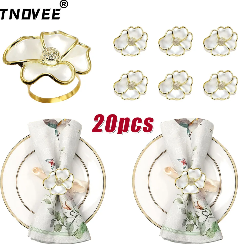 

20Pcs White Flower Napkin Rings Exquisite Floral Napkin Holders for Weddings Birthday Christmas Dinner Party Table Decor ERF05