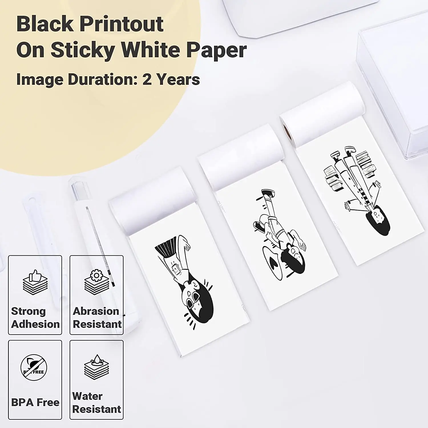 Adesivo Adesivo de Papel Térmico Phomemo, Etiqueta de Papel DIY para T02 M02X Mini Impressora Portátil, 6 Rolos