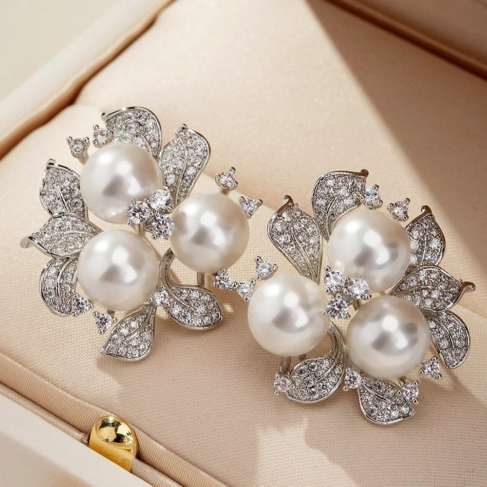 

Missvikki Hot New Luxury Trendy Pearl Pendant Earrings Full Micro Elegant Cubic Zirconia for Women Bridal Wedding Party Jewelry