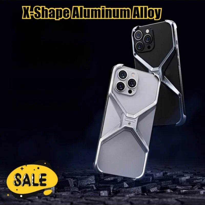 

X-Shape Frame Shockproof Cases Metal Phone Case for Iphone 12 13 14 15 16 Pro Max Simple Design Aluminum Alloy Protector Cover