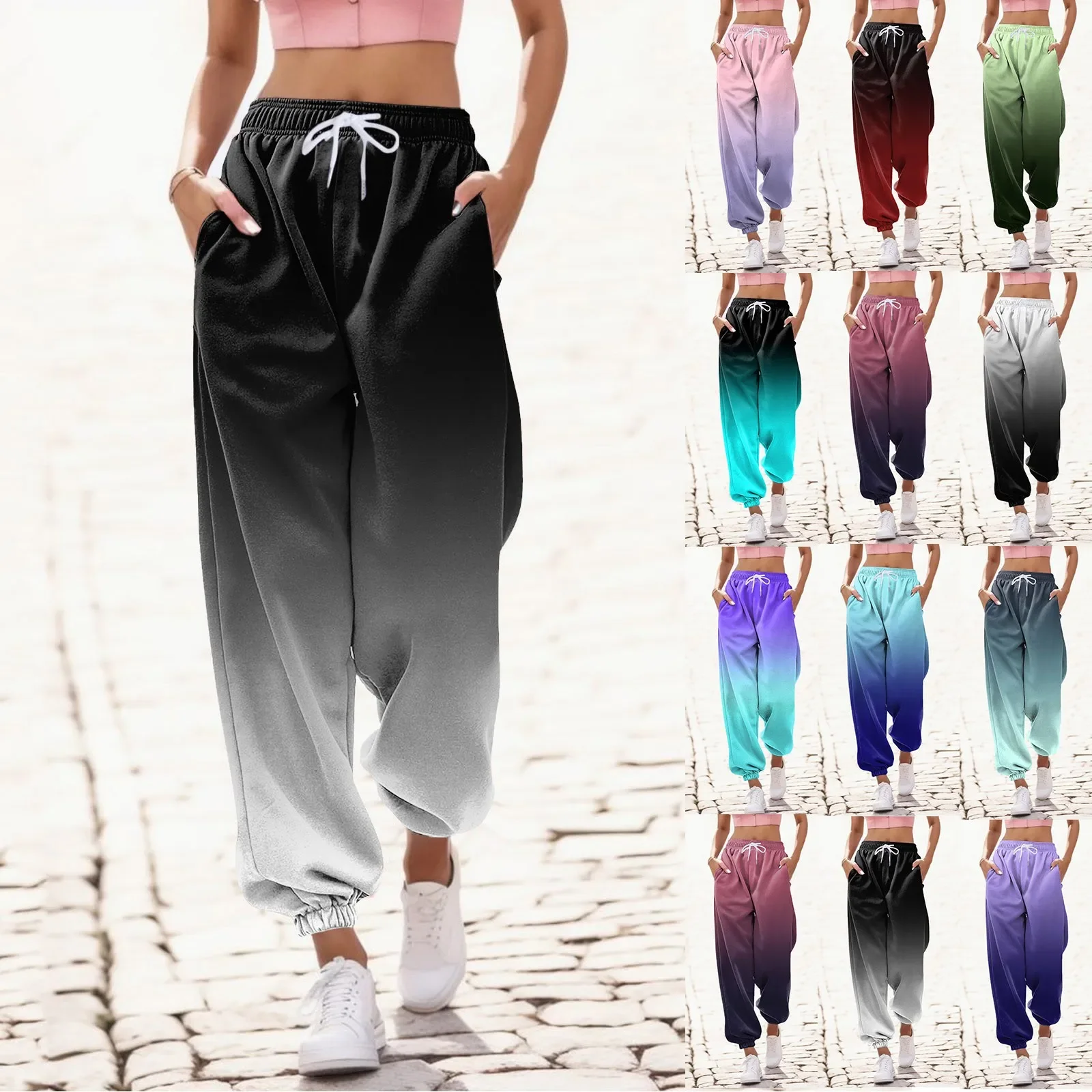 

2024 Trousers For Women Casual Print Bottom Sweatpants With Pockets High Waist Sporty Gym Athletic Fit Jogger Pants Y2k Clothes