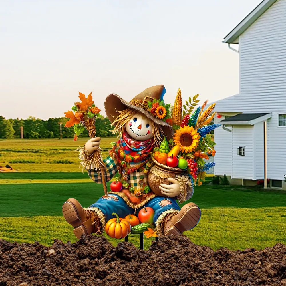 

Colorful garden stakes Harvest scarecrow acrylic waterproof wear-resistant courtyard ground pendant ornaments 2D
