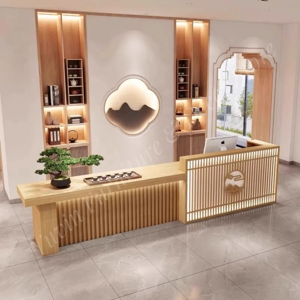 Durable Wood Hotel Reception Desk-Modern Office Furniture Customizable Colors for School Supermarket Dining Use High