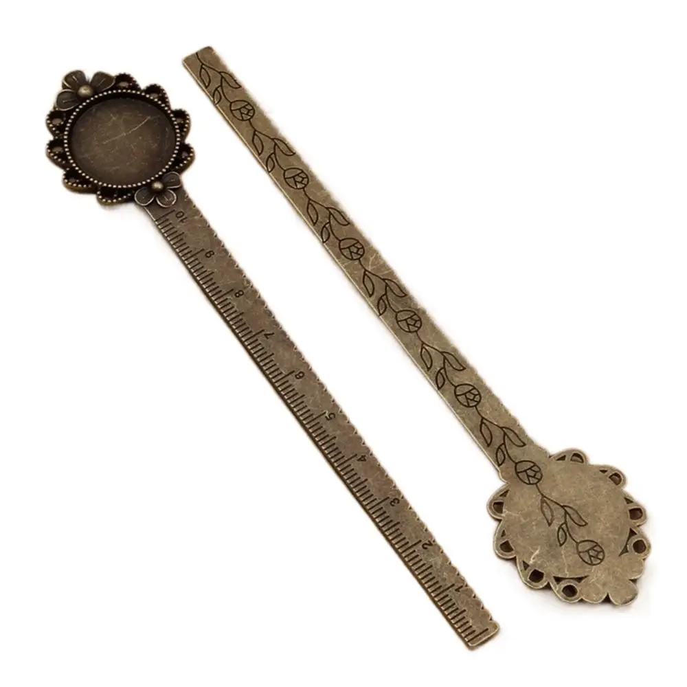 Cabochon Base Antique Bookmark Exquisite Blanks Bezel Ruler Ruler Book Cilp Flower Vintage Bronze Bookmark Stationery