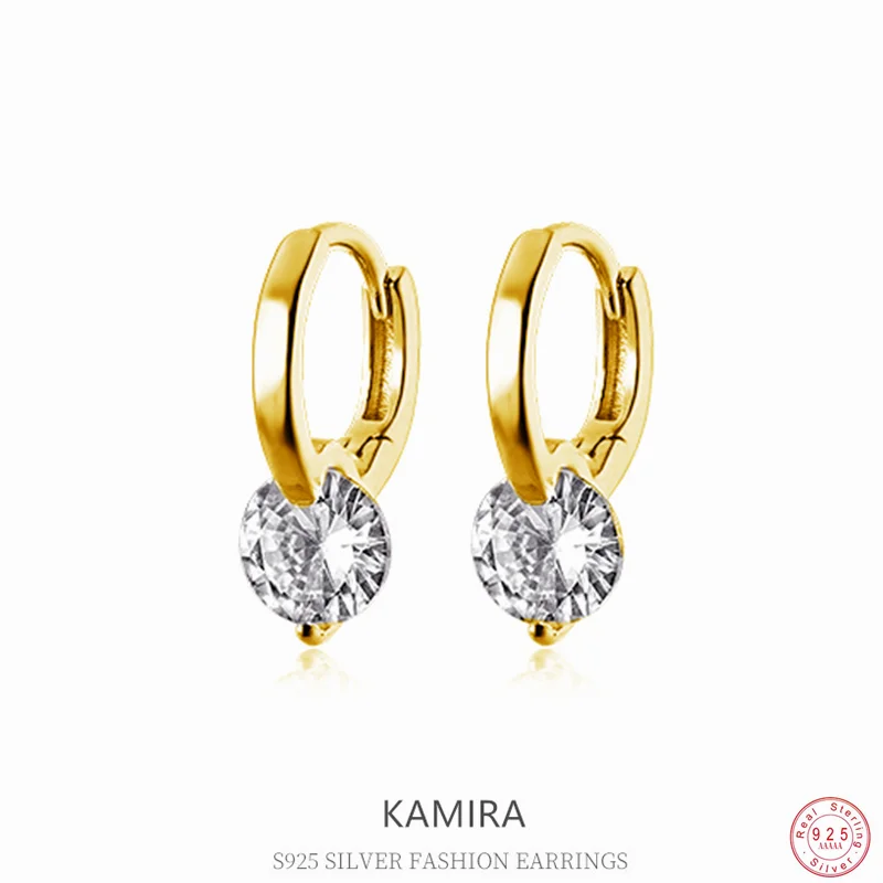 

KAMIRA Real 925 Sterling Silver Round Zircon Earrings for Women Simple Elegant Fashion Classic Hug Hoop Earrings Jewelry Gifts