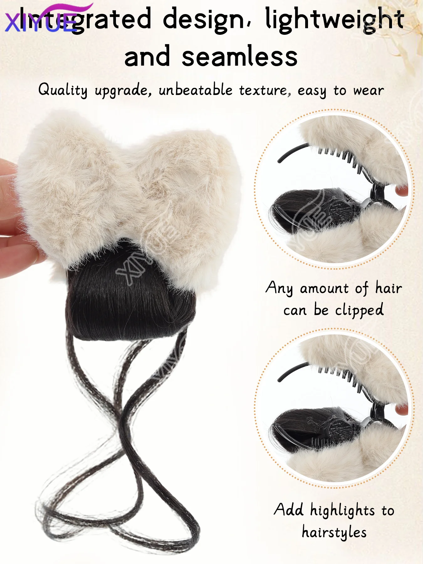 XIYUE Synthetic Bow Hair Claw Clip Plush Grab Clip Autumn/Winter New Hair Clip Women's Back Chignon Messy Bun Claw Clip
