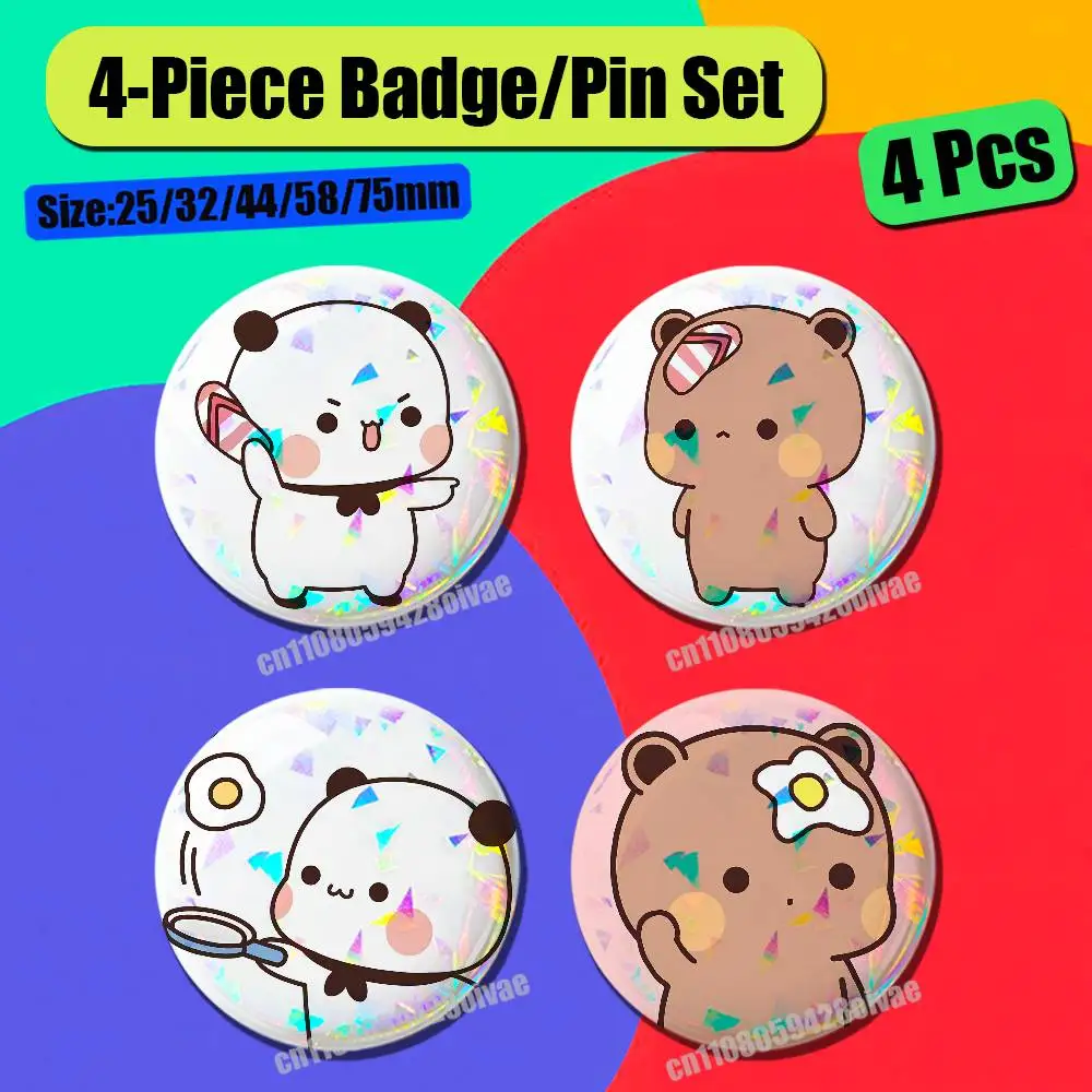 For Cartoon Bubu Dudu Badge Pin Insignia 4 Pcs Set Round Button Emblem Laser Film Cosplay 25mm Custom