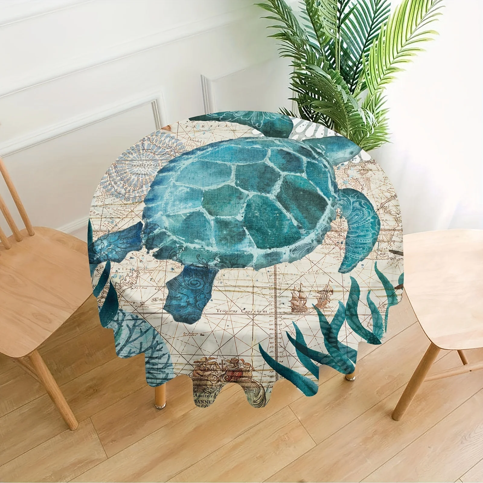 

Underwater World Turtle Print Home Kitchen Living Room Kitchen Round Dustproof Tablecloth Festival Holiday Party Decoration