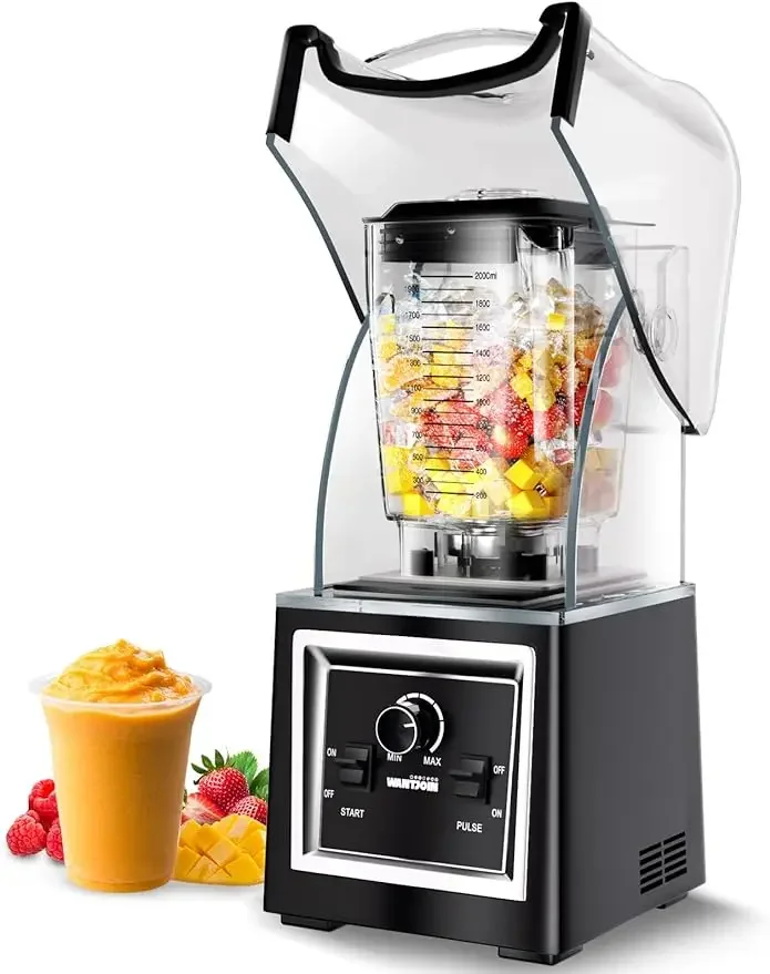 Wantjoin Professional Grade Blender - Soundproof & Quiet Commercial Blenders, Removable Shield, 2000W Watte, 67 Oz Capacity - Pe