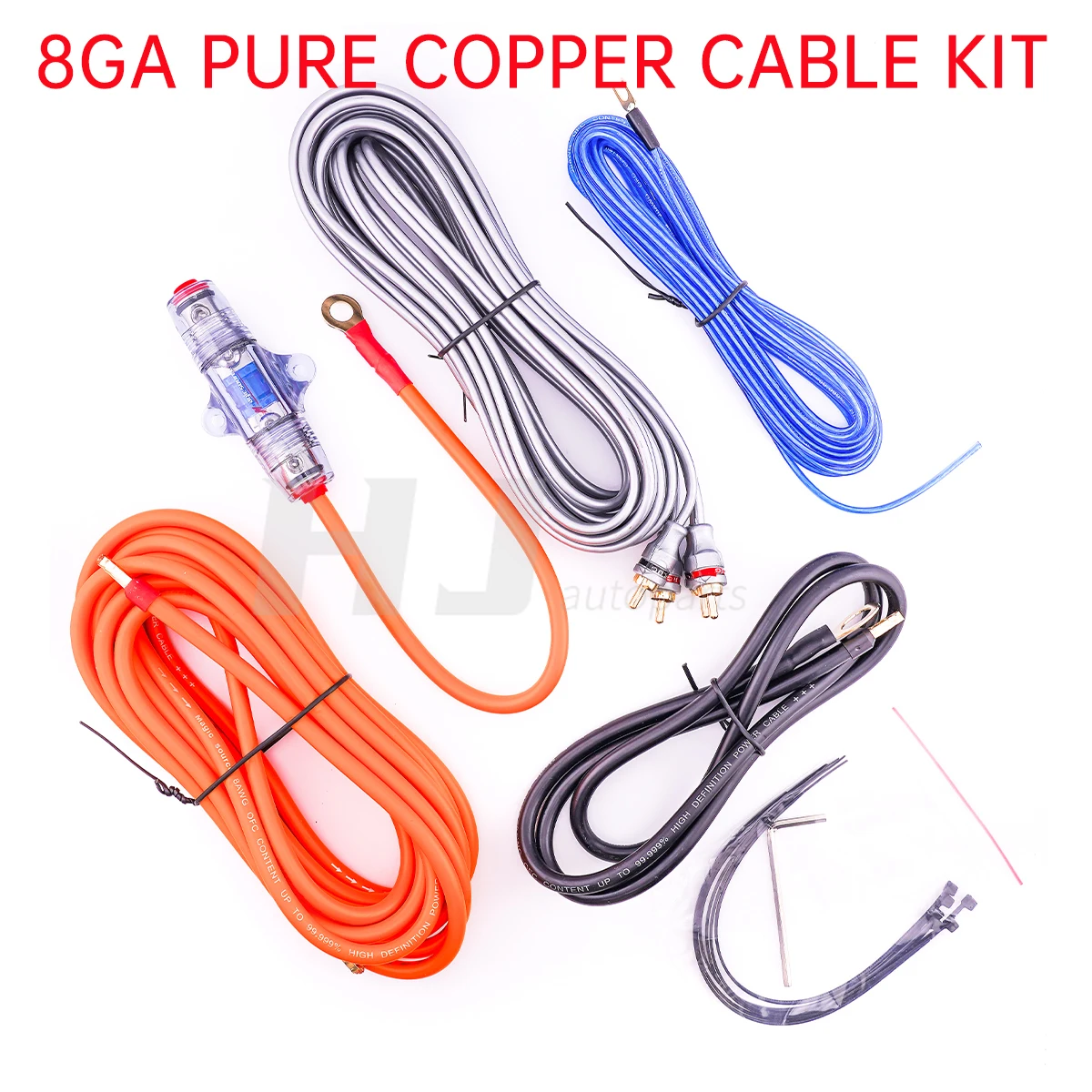 1kit Amplifier Power Wiring Cable KIT Car Amp Sub Woofer Copper Cable Kit Harness Set 1200w 8ga Speaker Power Cable 60a Fuse Rca