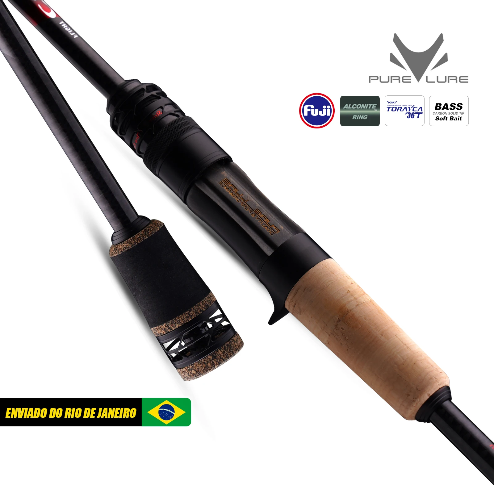 Vara de Pesca Purelure CEDAN com Ponta Sólida para Bass, 36T, Fibra de Carbono, Casting, Spinning, Baitcasting, 2.5g-12g, Ação Rápida para Pesca de Truta e Perca
