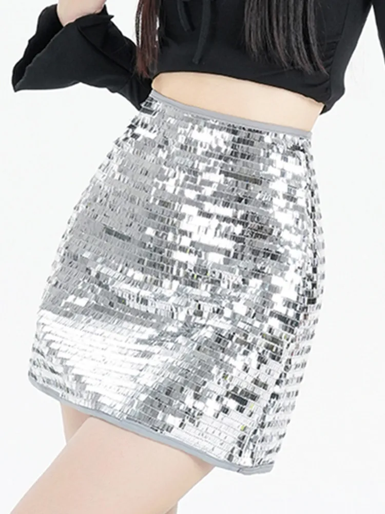 SMTHMA 2024 New Spring Autumn Girl Style Sparkling Sequin A-Line Skirt Women's  Before After Wear Short Skirt