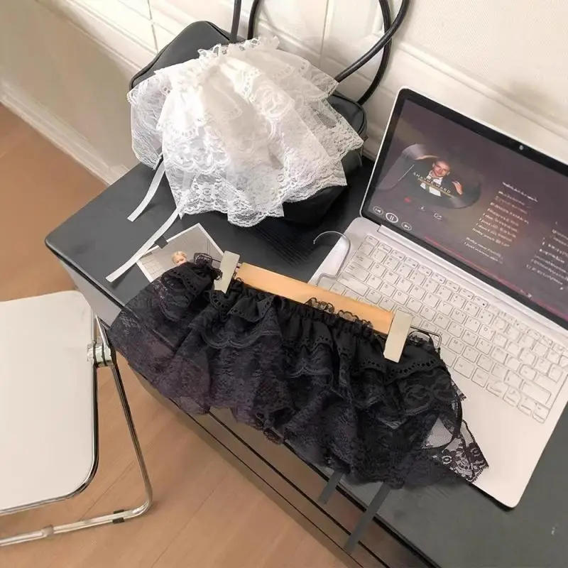 Fashion Lace Irregular Skirt Curtain White Flowers Lace Mesh Halfbody Skirt Women Summer Bottoms Jeans Decorative Hemline