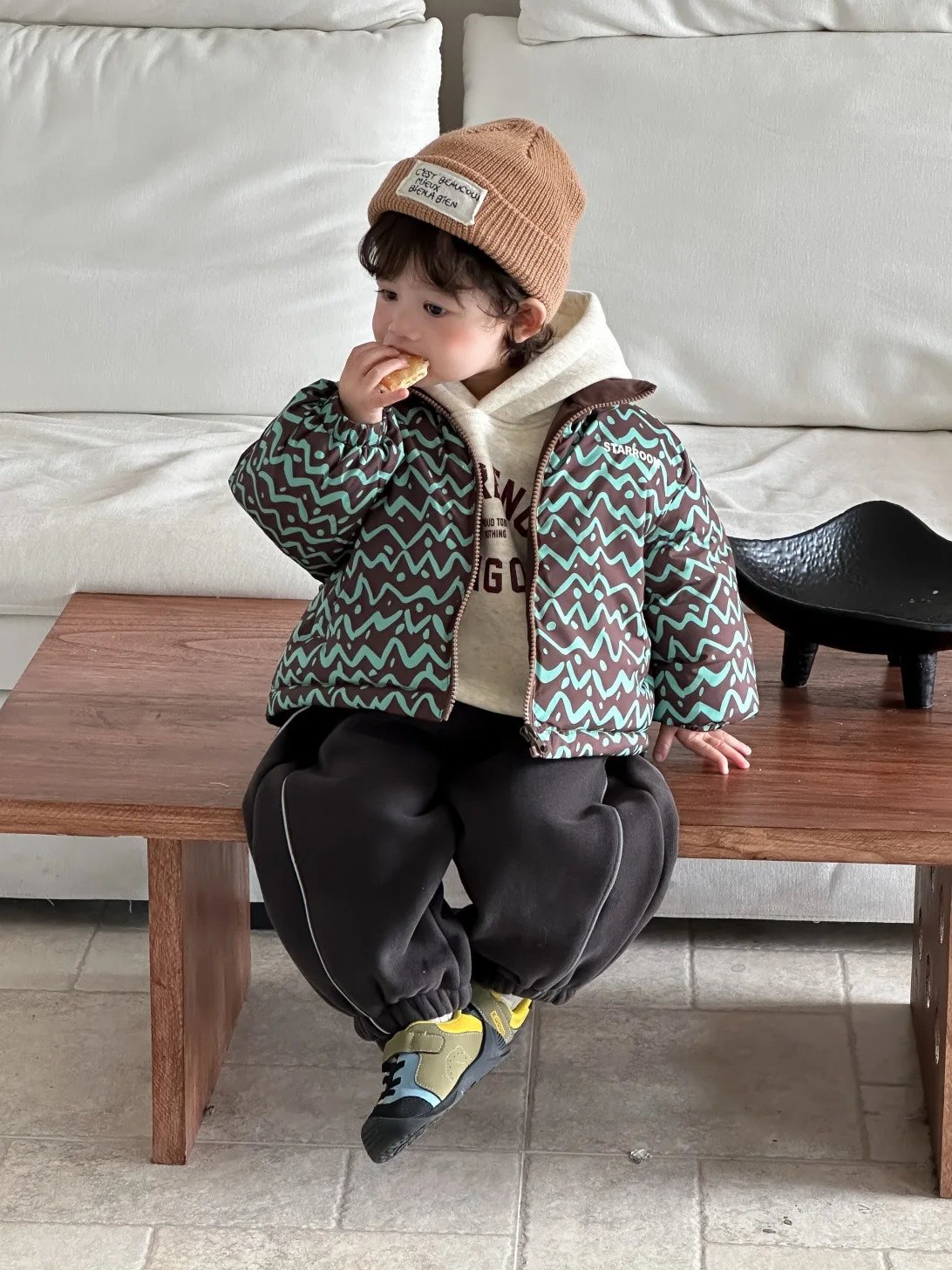 Infant Boys Girls Fashion Print Lapel Coat Toddler Clothes 2025 Winter New Baby Cotton Padded Jacket Plus Velvet Thick