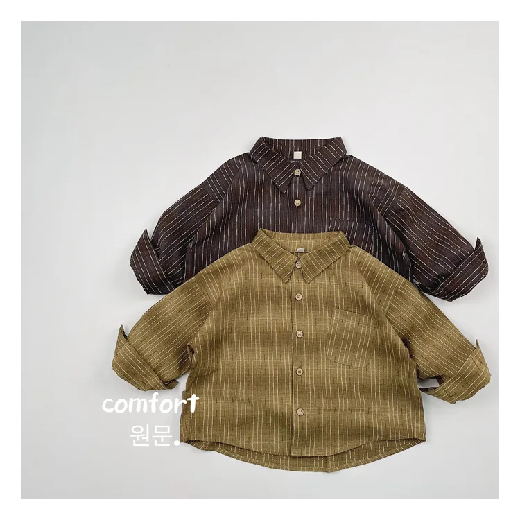 Toddler Boys Foldable Retro Striped Shirt 2025 Autumn Long Sleeve Pocket Kids Boys Cardigan Top Children Boys Polo Shirts