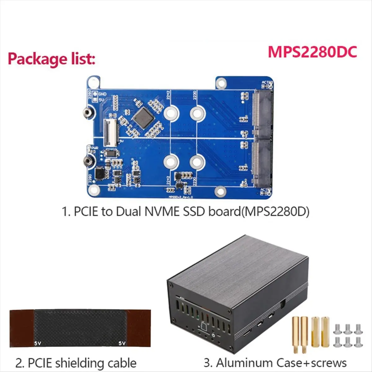 2026 جديد + MPS2280D + حافظة لـ 5 PCIE إلى M.2 Dual NVME SSD HAT يدعم 2280/2242/2230 SSD #6
