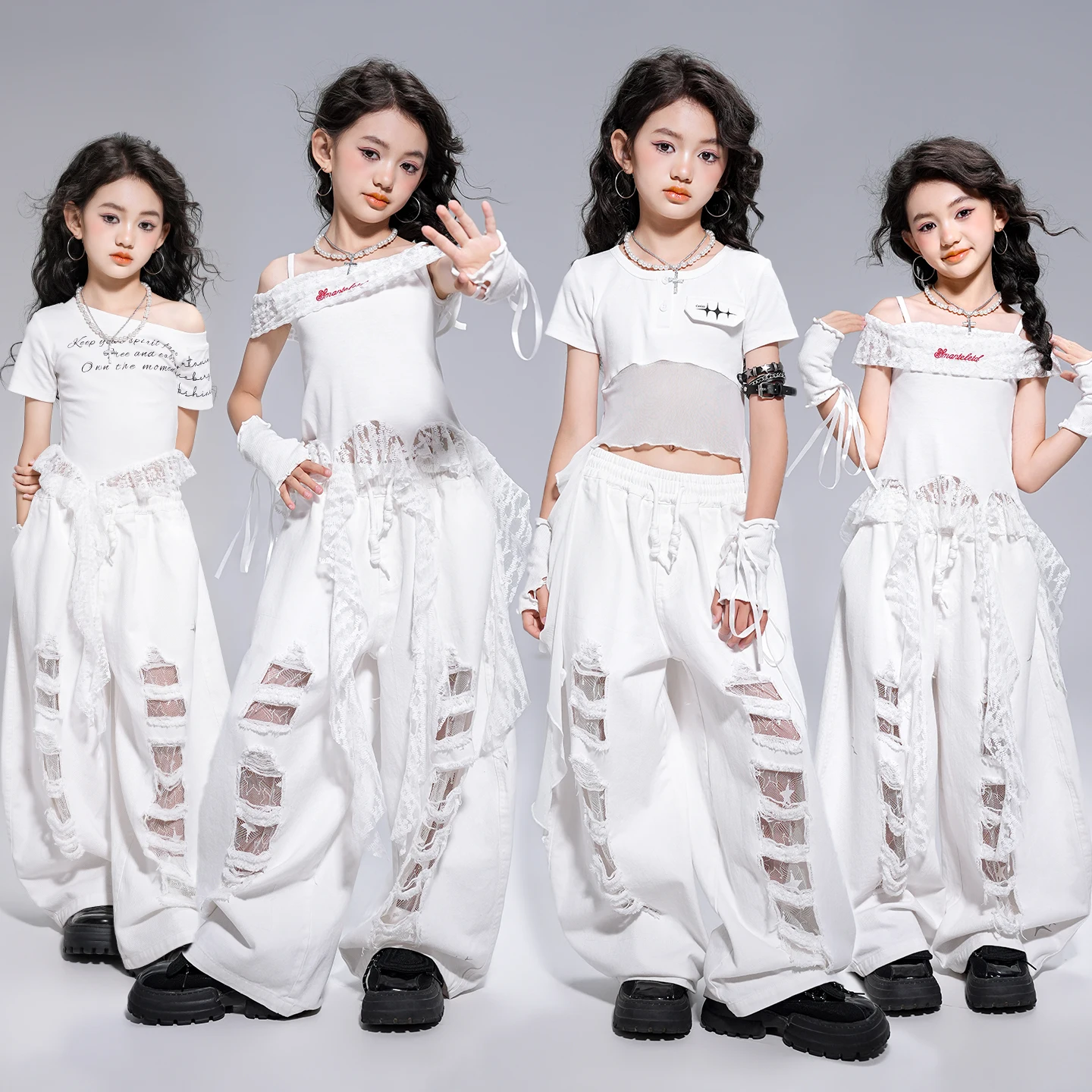 Mädchen Hip Hop Süße Crop Tops Denim Shorts Cargo Hosen Kind K-pop Streetwear Kind Jazz Mädchen Bühne Zeigen straße Dance Kleidung Set