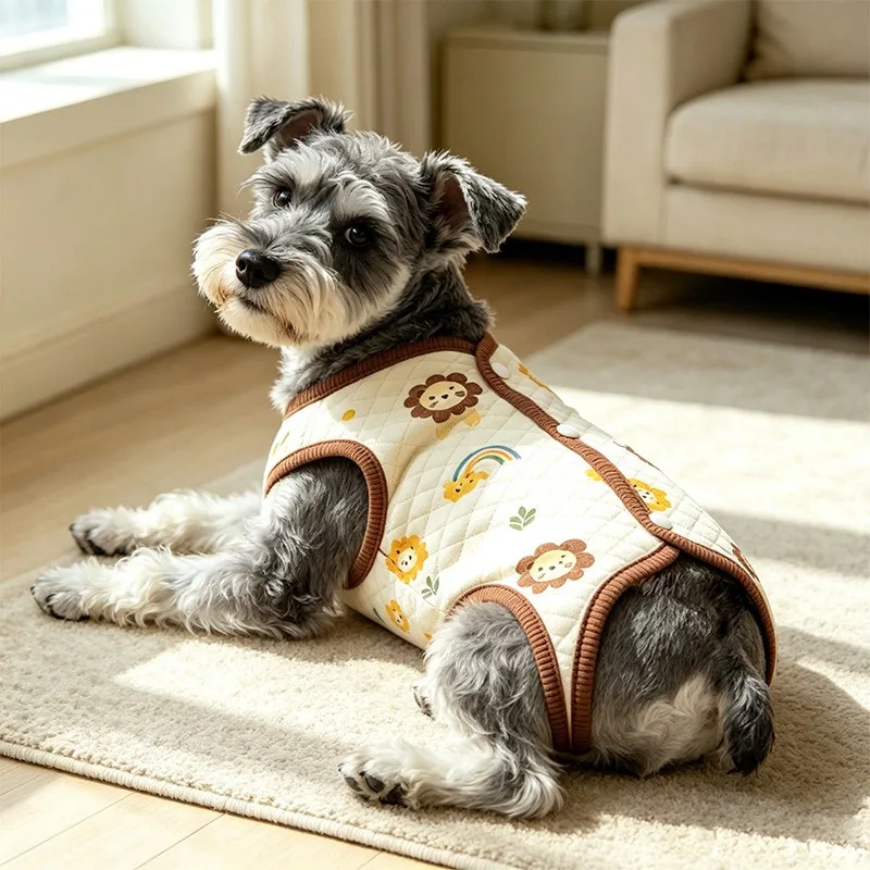 Female Dog Spay Recovery Suit Autumn Thick Belly Protection Four-Legged Clothes Cartoon Print Jumpsuit Pet Supplies