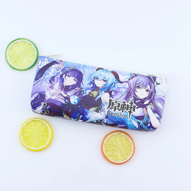 Anime Genshin Impac Pencil Case for Kids Gift Leather Material Large Capacity Student Storage Bag School Stationery Supplies