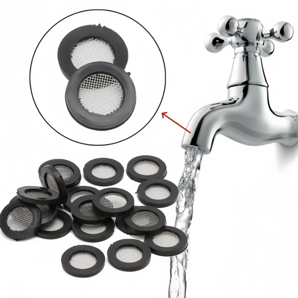 20PCS Rubber Faucet Filter O-Ring Washers with Mesh Easy To Install Shower Head Washers for Garden Hose Water Faucet Accessories