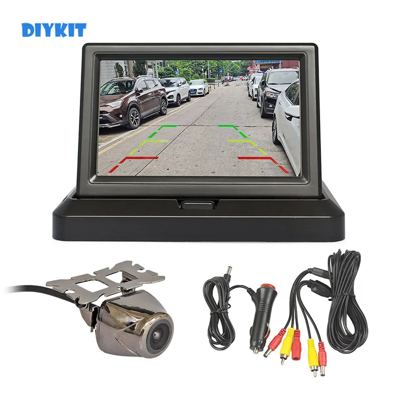 DIYKIT 5inch Foldable Rear View Car Monitor IP68 HD Waterproof Metal Rear View Car Camera Parking System Kit