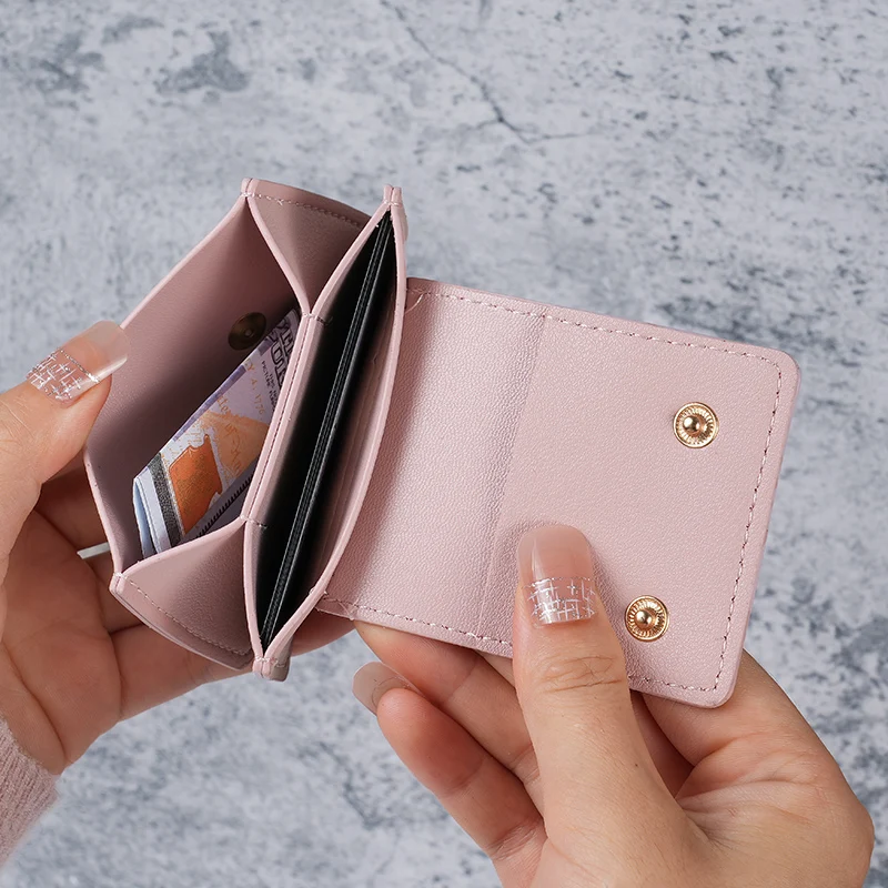 Women's small heart card bag button folding mini card sleeve