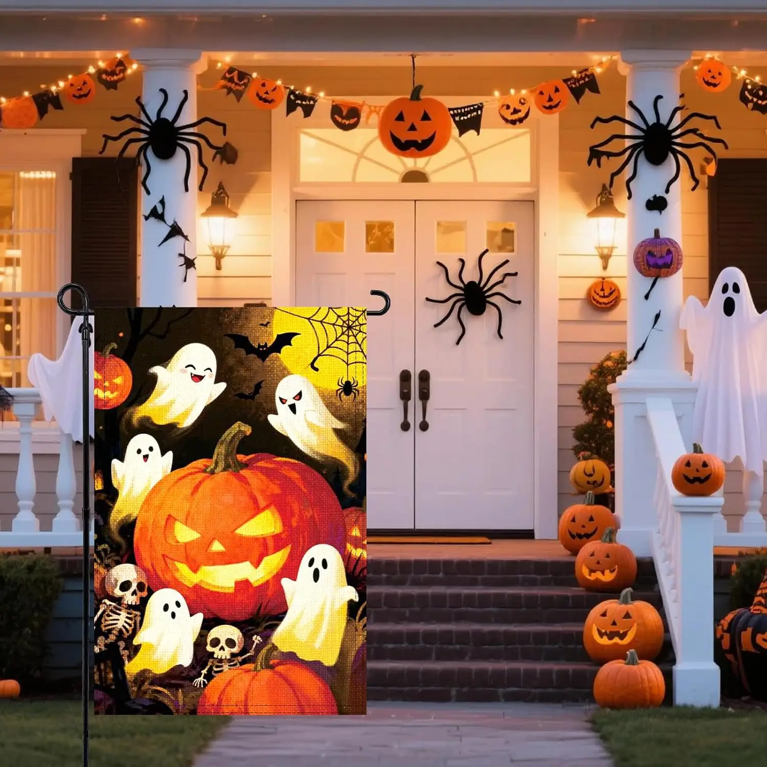 12 x 18 Inch Halloween Ghost Pumpkin Garden Flag – Double Sided Spooky Ghost Jack O Lantern Yard Flag for Outdoor Porch Lawn jaa
