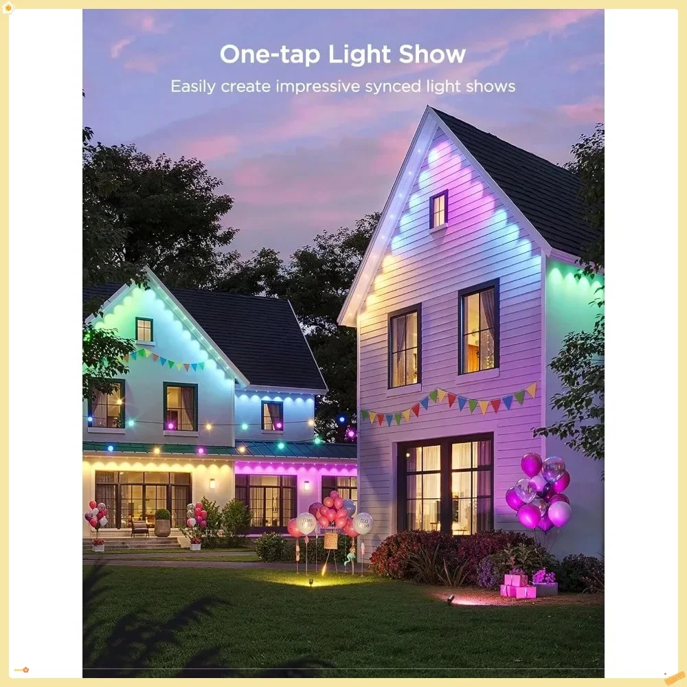 Luzes externas permanentes 2, luzes externas de 100 pés com 72 luzes LED, IP67 à prova d'água, 100 modos de cena com 40lm branco