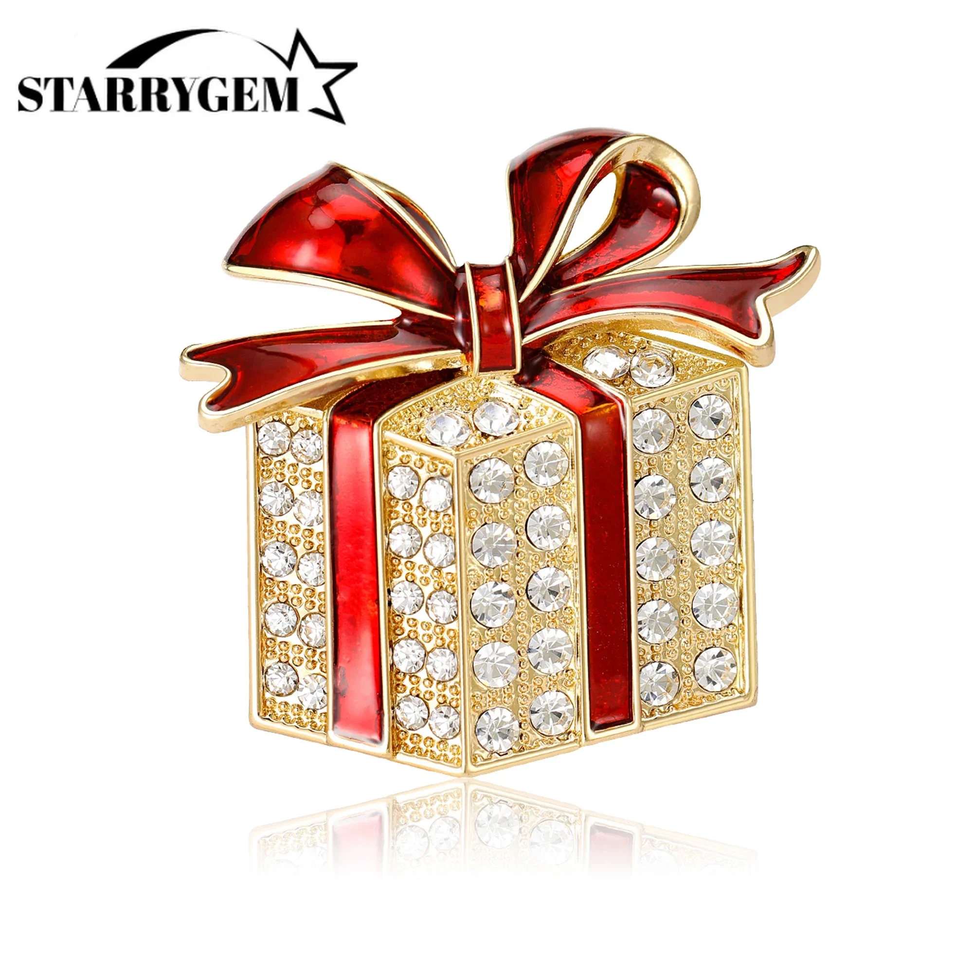 Christmas Rhinestones Christmas Gift Brooches for Women Unisex Enamel Gift Box Pin Office Party Friend Gifts Jewelry Accessories