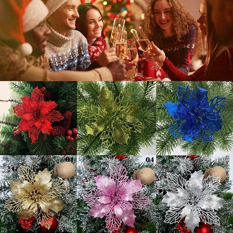 5/10 Stück Weihnachtsdekoration, künstliche Blumen, hängender Weihnachtsbaum-Anhänger für Heimdekoration, Party, Neujahr, Ornament-Zubehör – Detail 5