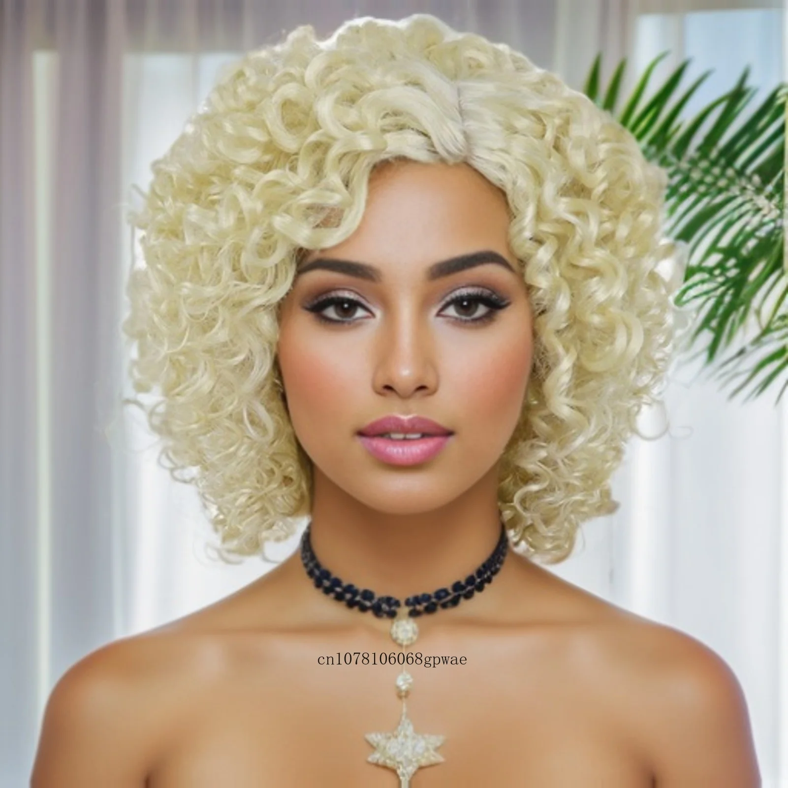 

Блондинка афро вьющийся парик для чернокожих женщин Синтетические короткие надувные афроамериканские парики с челкой Термостойкие повседневные вечерние косплей