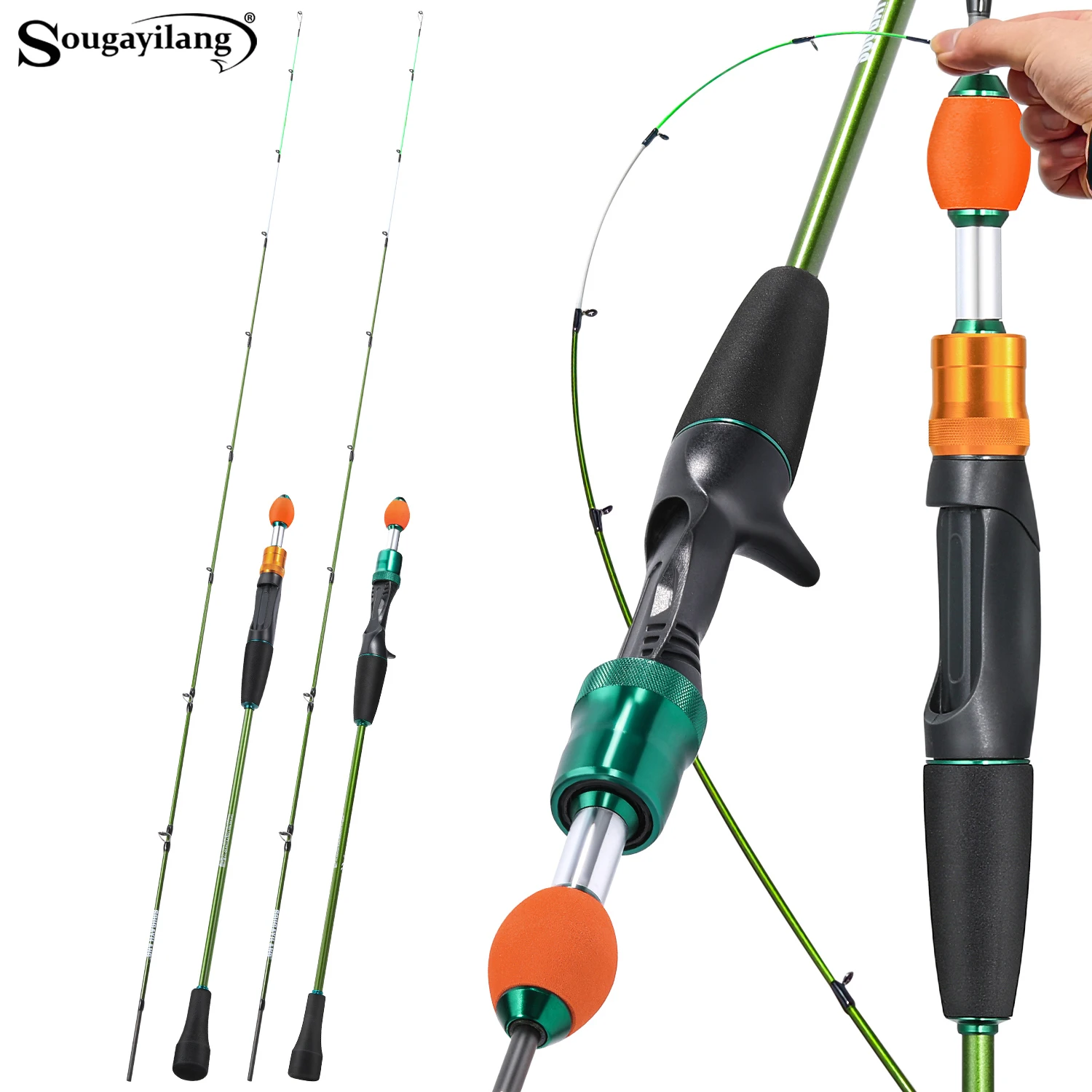 

Sougayilang 2-секционная удочка, дизайн твердого карбонового удочки, керамическое направляющее кольцо и удобная ручка, улучшенный опыт рыбалки