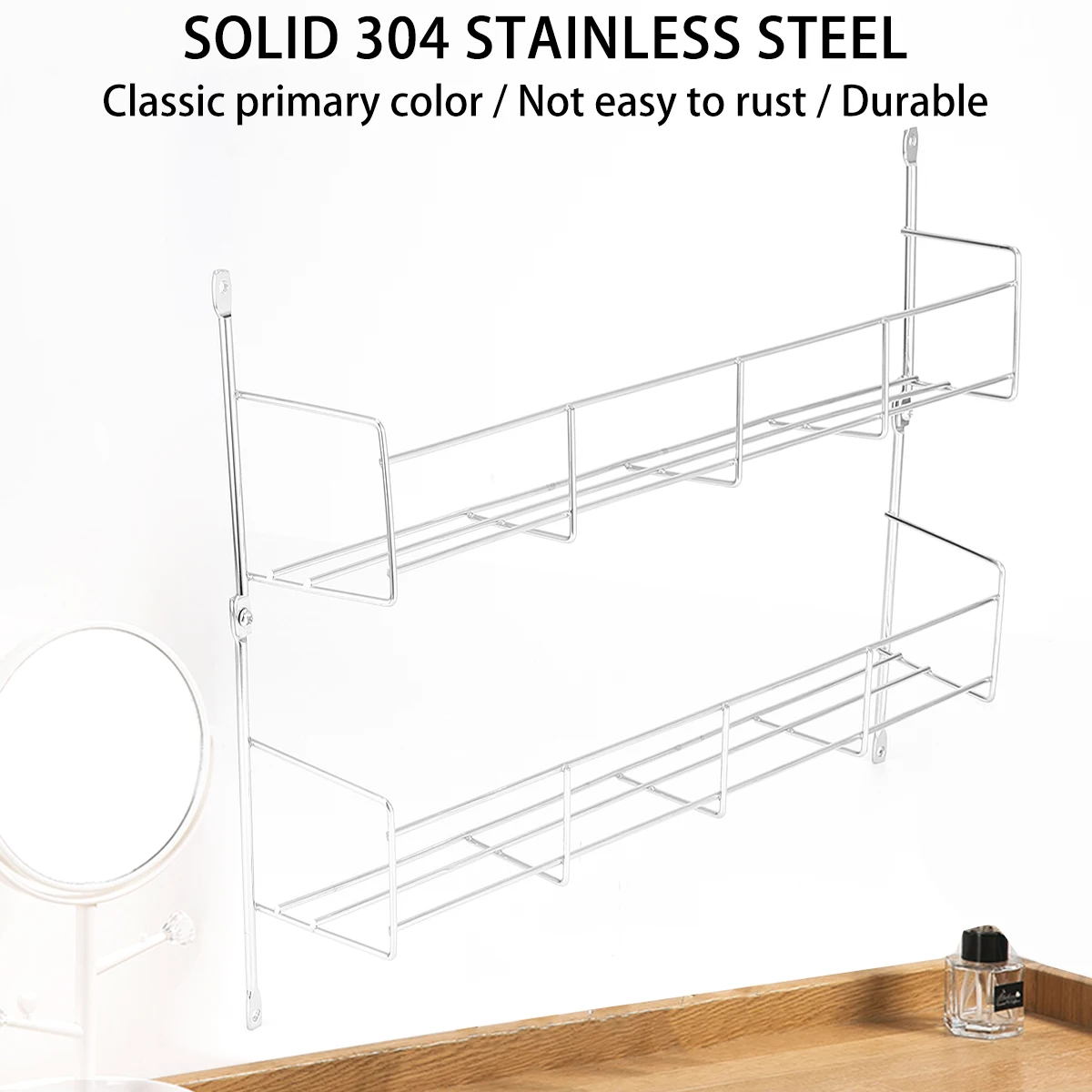 

Wall Shelf Spice Holder Jars Rack Kitchen Hanging Mountable Multifunction Storage ganizer Condiment Rack Stainless Steel Rust
