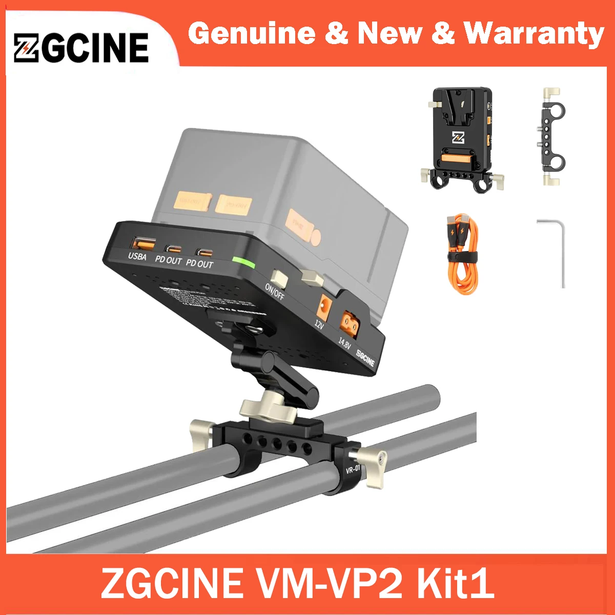 ZGCINE VM-VP2 Kit1 V-Mount Battery Plate with Clamp Support USB-C PD Input Output/DC/D-TAP/2Pin Output for DSLR Camera Camcorder